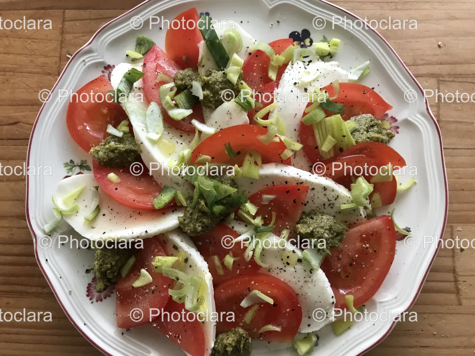 Fresh Greek Salad on Wooden Plate
